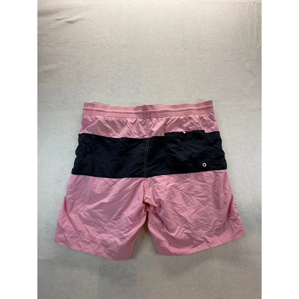Tommy Hilfiger Mens Pink Navy Colorblock Swim Trunks Medium Drawstring Shorts